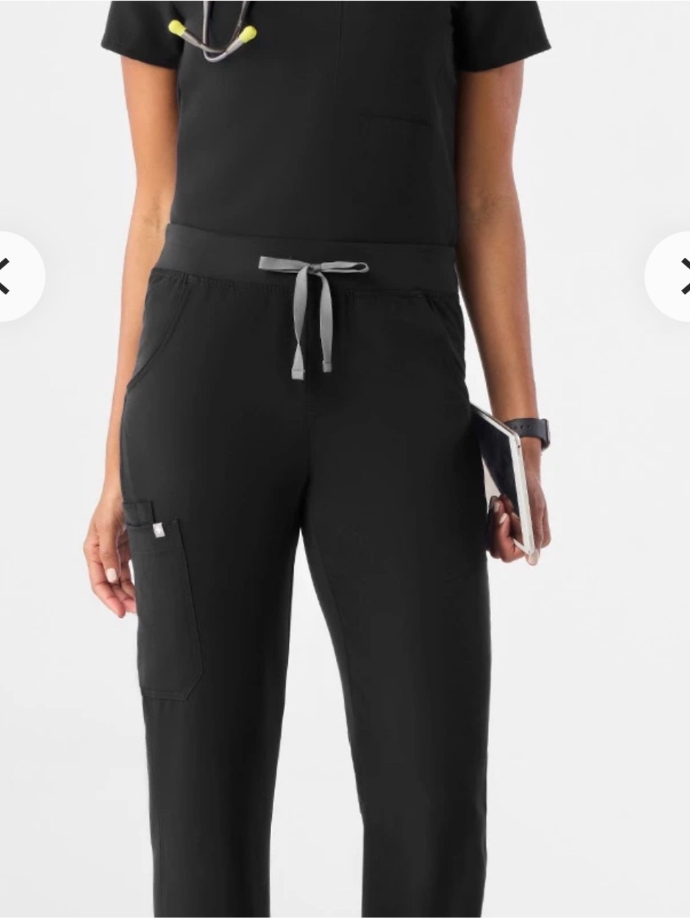 Figs Black Drawstring Cargo Jogger Scrub Pants